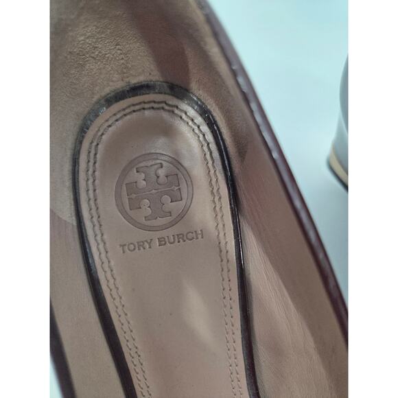 Tory Burch Pumps Womens Slip On Astoria Mid Wedge Patent Leather Burgundy 9 M - Picture 4 of 10